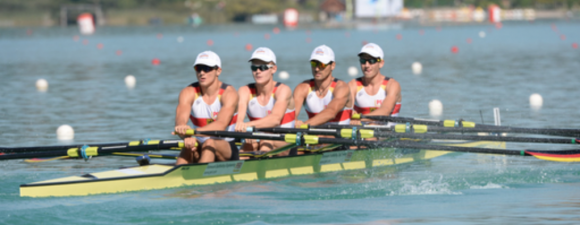 31 Hundertstel fehlten im Ziel zur Goldmedaille: Der 20-jährige Philipp Grebner (Zweiter von links) holt im leichten Doppelvierer Silber und krönt damit seine überragende Rudersaison.