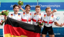 Freude pur (von links): Roman Acht, Daniel Lawitzke, Philipp Grebner und Jonathan Rommelmann feiern die Vizeweltmeisterschaft.