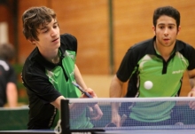 Marc Nickel (l.) verlor zwar mit Amin Miralmasi das Doppel gegen Benjamin Bator/Orazio Amaru, schlug Amaru aber im entscheidenden Einzel mit 3:2.
