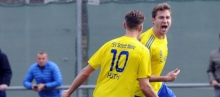 Nicklas Schlosser, hier beim Jubel nach seinem Ausgleich im Hinrundenspiel gegen den FC Karbach, darf am Samstag wieder spielen. Patrick Huth ist noch gesperrt.