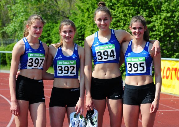 Sicherten dem USC mit einer Topleistung den DM-Startplatz über 4x400 Meter der U20 (v.l.): Jana Radke, Clara Mohr, Lea Kahlert und Friederike Kallenberg...