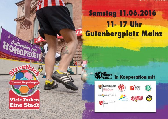 Für ein buntes und tolerantes Mainz wirbt die Fanszsene des FSV Mainz 05 und lädt dazu am kommenden Samstag zum Streetsoccerturnier auf dem Gutenbergplatz ein.