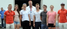 Sie gehören zu jenen MRV-Akteuren, die in den kommenden Wochen international unterwegs sind (v.l.): Moritz Moos, Cora Loch, die Trainer Catriona und Robert Sens, Philipp Grebner, Julian Schneider, Luisa Werner und Jason Osborne.