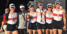 Ein bärenstarkes Team (von links): Philipp Grebner, der Mainzer Trainer Marc Krömer, Julian Schneider, MRV-Cheftrainerin Catriona Sens, Jonas Weller und Elias Dreismickenbecker.