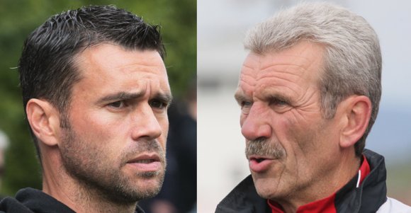 Stehen erstmals in einem Finale: Die Trainer Patrick Rudolf (TSV Wackernheim, l.) und Albert Hoppe (TSVgg Stadecken-Elsheim).