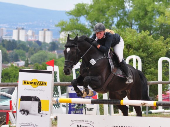 Mit gleich vier Pferden platzierte sich Lisa Sieben, hier auf Flic Flac S, beim Springen des RSV Schwarz-Weiß Hechtsheim in den Klassen L und M.