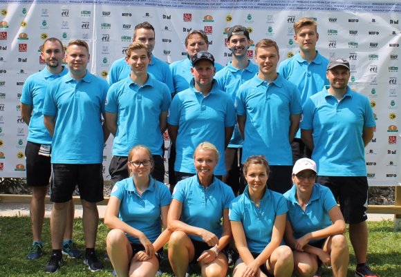 Spielen für Deutschland, hinten v.l.: Reto Sommer, Markus Obeth, Manuel Szablikowski, Johannes Lieber (Coach). Mitte: Michel Rhyn (Coach), Marco Meffert (Coach), Sebastian Piekorz, Lars Greiffendorf, Lukas Neumann, Marcel Noack. Vorne: Selina Krauss, Alice Kobisch, Nicole Gundert-Greiffendorf, Stefanie Blendermann.