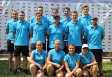 Spielen für Deutschland, hinten v.l.: Reto Sommer, Markus Obeth, Manuel Szablikowski, Johannes Lieber (Coach). Mitte: Michel Rhyn (Coach), Marco Meffert (Coach), Sebastian Piekorz, Lars Greiffendorf, Lukas Neumann, Marcel Noack. Vorne: Selina Krauss, Alice Kobisch, Nicole Gundert-Greiffendorf, Stefanie Blendermann.