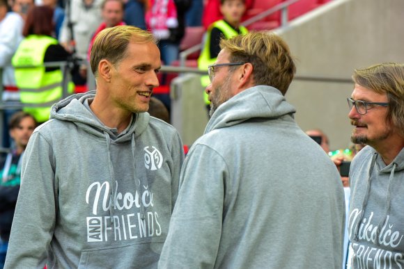 Trainerlegenden: Thomas Tuchel, Jürgen Klopp, Stephan Kuhnert.