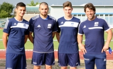 Schott-Trainer Ali Kayhan Cakici (r.) mit drei Neuen (v.l.): Vincenzo Bilotta, Lukas Danielewski und Patrick Huth.