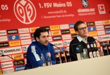 So blickten Sandro Schwarz und 05-Pressechef Tobias Sparwasser nach der Niederlage gegen den FC Augsburg drein. Es war eines von zwei verlorenen „Schwellenspielen“.