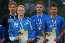 Gold-Jungs: Florian Post, Nicolas Läpple, Lars Wagner und Dominik Wessling sind Süddeutsche U18-Meister über 4x100 Meter.
