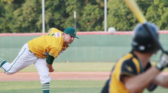 Lennard Stöcklin, Starting Pitcher im ersten Spiel, darf mit den Mainz Athletics weiter auf den Einzug ins Halbfinale hoffen.