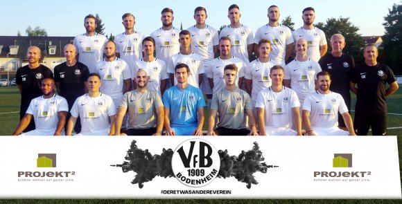 Der Kader des VfB Bodenheim für die Saison 2018/19. Hinten (v.l.): Oliver Hoch, Krystian Borowski, Dennis Kirn, Calvin Faßnacht, Norman Loos, Lirion Aliu, Dominik Lang. Mitte (v.l.): Trainer Dennis Bingenheimer, Kotrainer Uwe Diether, Leon Porsch, Tobias Porth, Marius Wiechert, Enrico Gottwald, Philipp Kögler, Maximilian Zeringer, Torwarttrainer Helmut Loos, Betreuer Uwe Köth. Vorne (v.l.): Nelson Kari-Kari, Kevin Handrick, Mareck Dörr, Alexander Rudolph, Wolf Gottschalk, Matteo Kerz, Carlos Stabel. Es fehlen: Marco Bergmann, Philip Meixner, Moritz Diether, Patrick Martens.