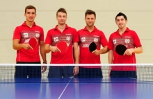 In Bestbesetzung gehen die 05er ihr erstes Drittligaspiel an (v.l.): Frederick Jost und Ondrej Bajger sind neu im Team und wollen zusammen mit Benjamin Bator und Felipe Olivares der (Mit-)Favoritenstellung des Ex-Zweitligisten gerechtwerden.