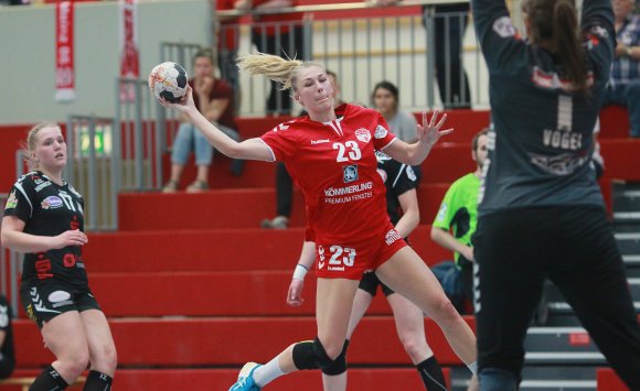 05-Linksaußen Denise Großheim spielte im Mai 2018 erstmals in der eigenen Halle gegen die Handballluchse. Damals verloren die Mainzerinnen 24:28.