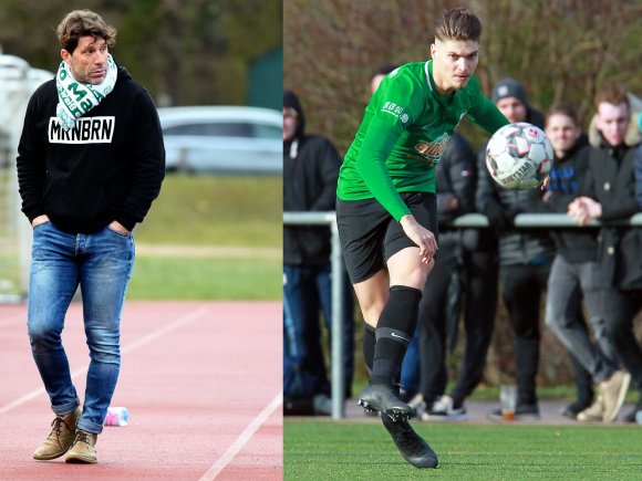 Kayhan Cakici (l.) freut sich für Patrick Huth (r.), dass der den Weg zurück in die Oberliga findet. Gegen den Strich gehen dem Marienborner Trainer ganz andere Dinge."