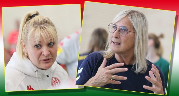 Zwei Mainzer Handball-Zweitligisten, zwei Ungarinnen an der Seitenlinie: Nikoletta Nagy (l.) empfängt am Freitag mit den 05erinnen die von ihrer Landsfrau Ildikó Barna trainierte SG Bretzenheim zum Derby.