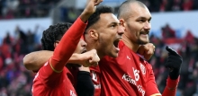 So jubelten Leandro Barreiro, Karim Onisiwo und Ludovic Ajorque nach dem 4:0 gegen Gladbach. So soll es auch am Sonntag sein.