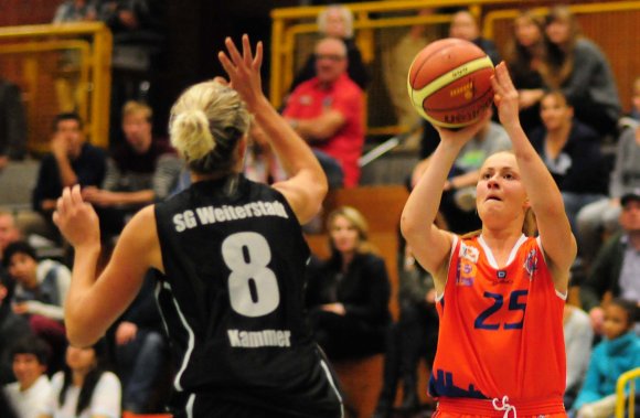 Ruhe bewahren, Maß nehmen: Die ASC-Frauen mit Spielmacherin Astrid Baumgärtner wollen im Derby bei den Rhein-Main Baskets II an ihre zuletzt gute Leistung anknüpfen. Ein Faktor dabei sind die Schüsse von außen. 
