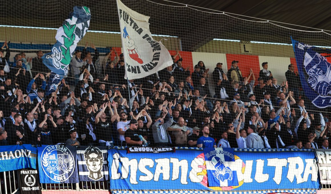 Recht gut gefüllt war der Gästeblock im Bruchwegstadion bei der 0:1-Niederlage der U23 gegen Eintracht Trier. Im Moselstadion wird es am Sonntag wegen einer Zuschauersperre deutlich ruhiger zugehen. 