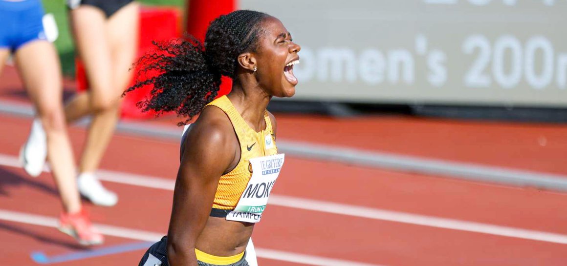 Freudenschreie stieß Judith Mokobe aus, nachdem sie im 200-Meter-Finale als Erste die Ziellinie überquert...