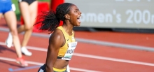 Freudenschreie stieß Judith Mokobe aus, nachdem sie im 200-Meter-Finale als Erste die Ziellinie überquert...