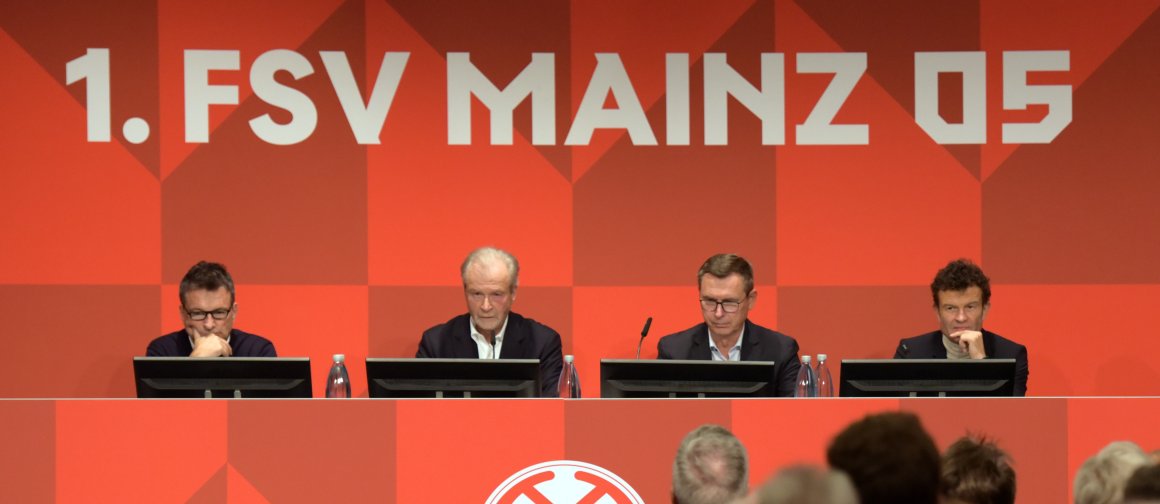 Die führenden Köpfe des FSV Mainz 05 (v.l.): Sportvorstand Christian Heidel, Aufsichtsratschef Volker Baas, Vereins- und Vorstandsvorsitzender Stefan Hofmann, Marketingvorstand Jochen Röttgermann.