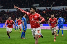 So entschlossen, wie sein Gesichtsausdruck ist, hat Nadiem Amiri soeben das 2:0 erzielt...