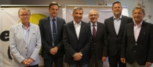 Die neue Spitze des TVRP, v.l.: Wolfgang Eggers (Präsident TV Pfalz), Michael Montada (Jugendwart), Ulrich Klaus (DTB-Präsident), Dieter Kirschenmann (Präsident TV Rheinland-Pfalz), Jan Hanelt (Sportwart), Jürgen Jacoby (Schatzmeister).