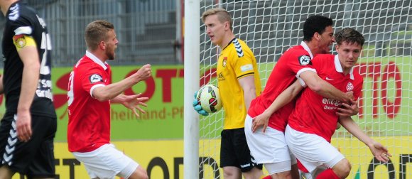 Mehr solcher Szenen wie hier nach dem Treffer zum 1:0 gegen die SGS Großaspach erhofft sich die Mainzer U23 am Samstag gegen den Chemnitzer FC.